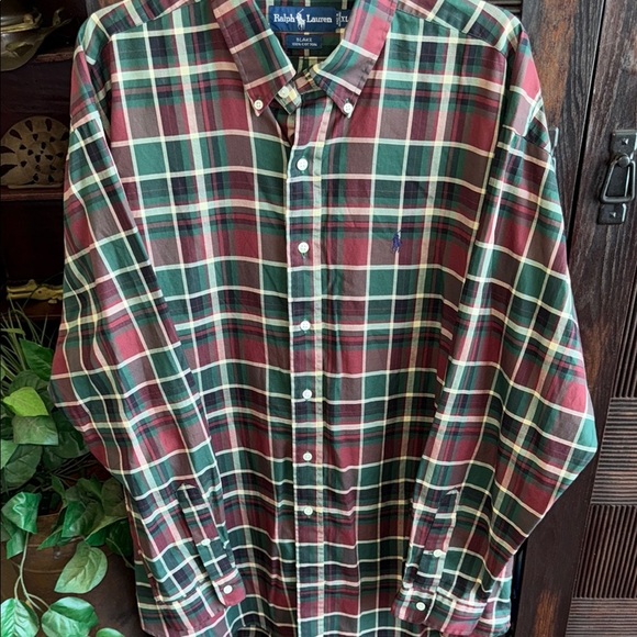 Ralph Lauren Blue Label Blake Plaid Button Down Shirt Iconic Logo Red Green XL - Picture 1 of 8